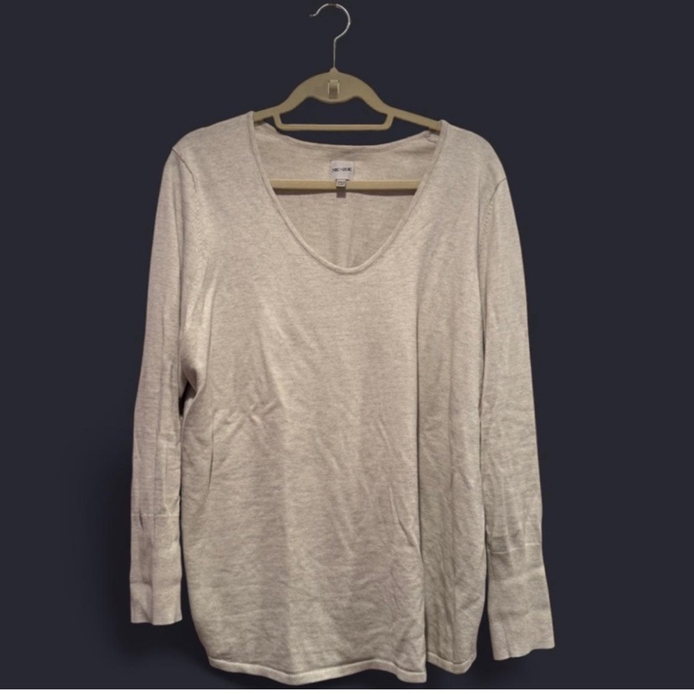 NIC+ZOE Off White / Tan Long Sleeve sweater Top
